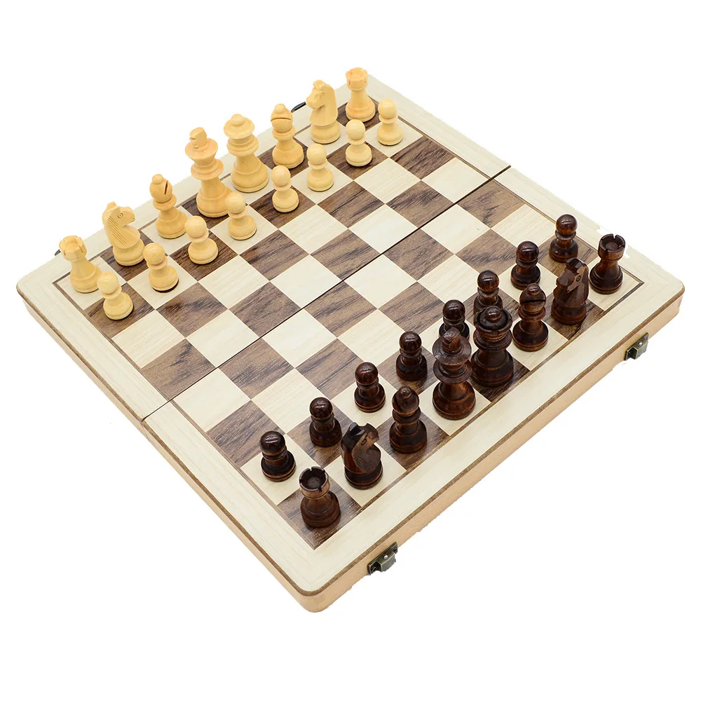 2-in-1 International Chess Checkers Wooden Dual Queen Professional Board Game Toy