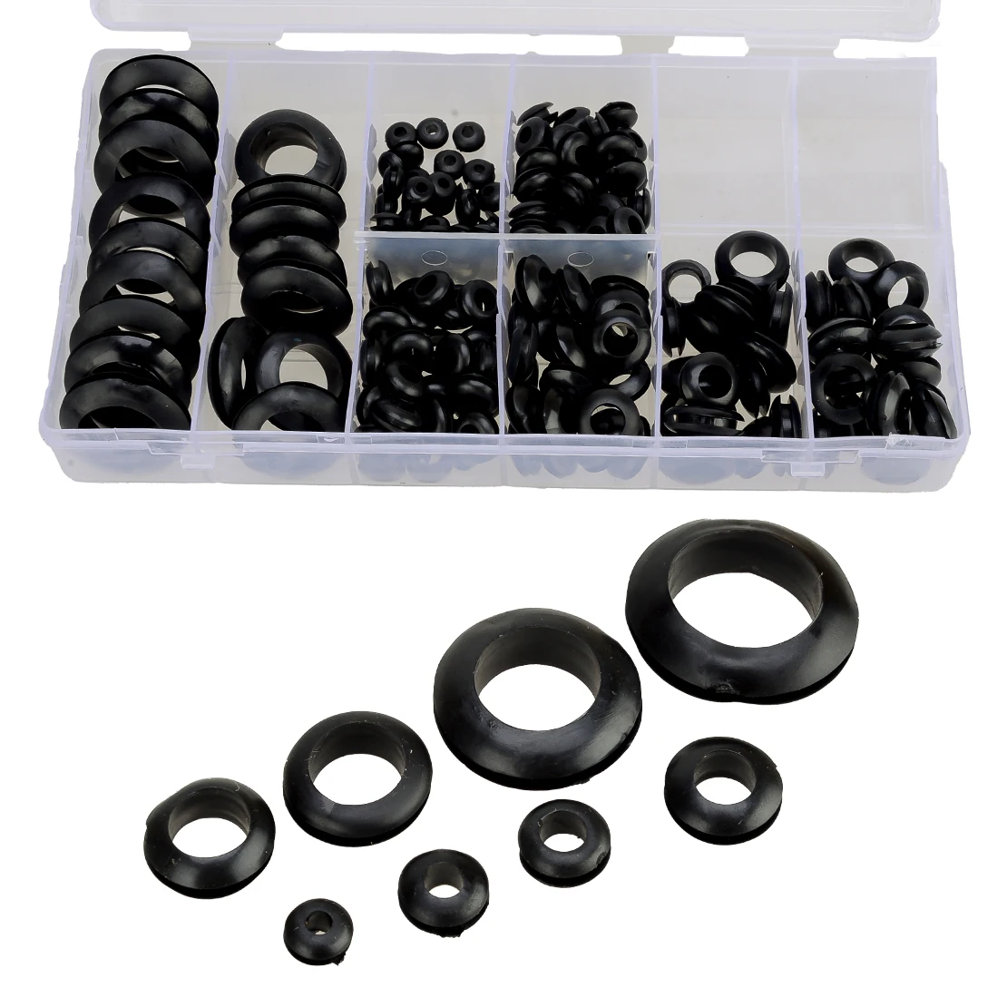 

200Pcs Black Universal Car Rubber Grommet Assortment Electrical Wire Gasket Kit With Storage Case New