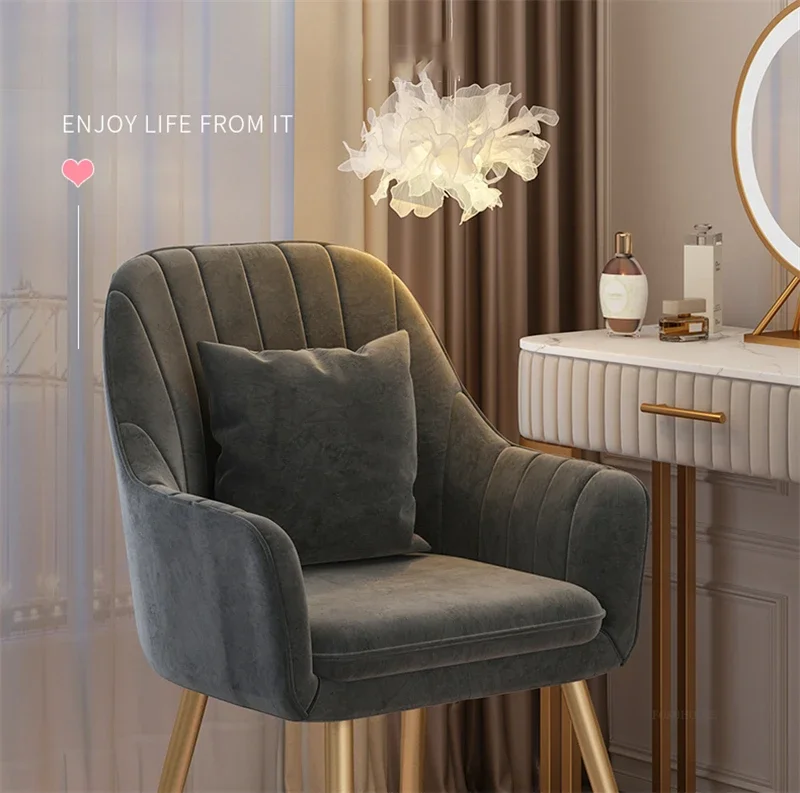 Description Picture 6 of itemNordic Velvet Dining Chair for Kitchen Furniture Home Dining Room Chairs Light Luxury Casual Backrest Dressing Manicure Chair