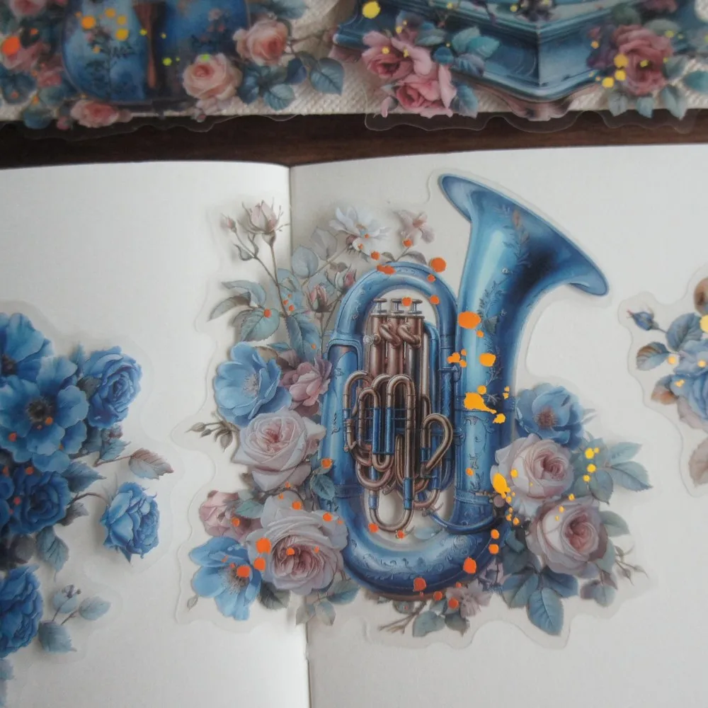 10 Pcs Gold Dot Flute Piano Harp Cello and Violin Style PVC Sticker Scrapbooking DIY Gift Decoration Tag