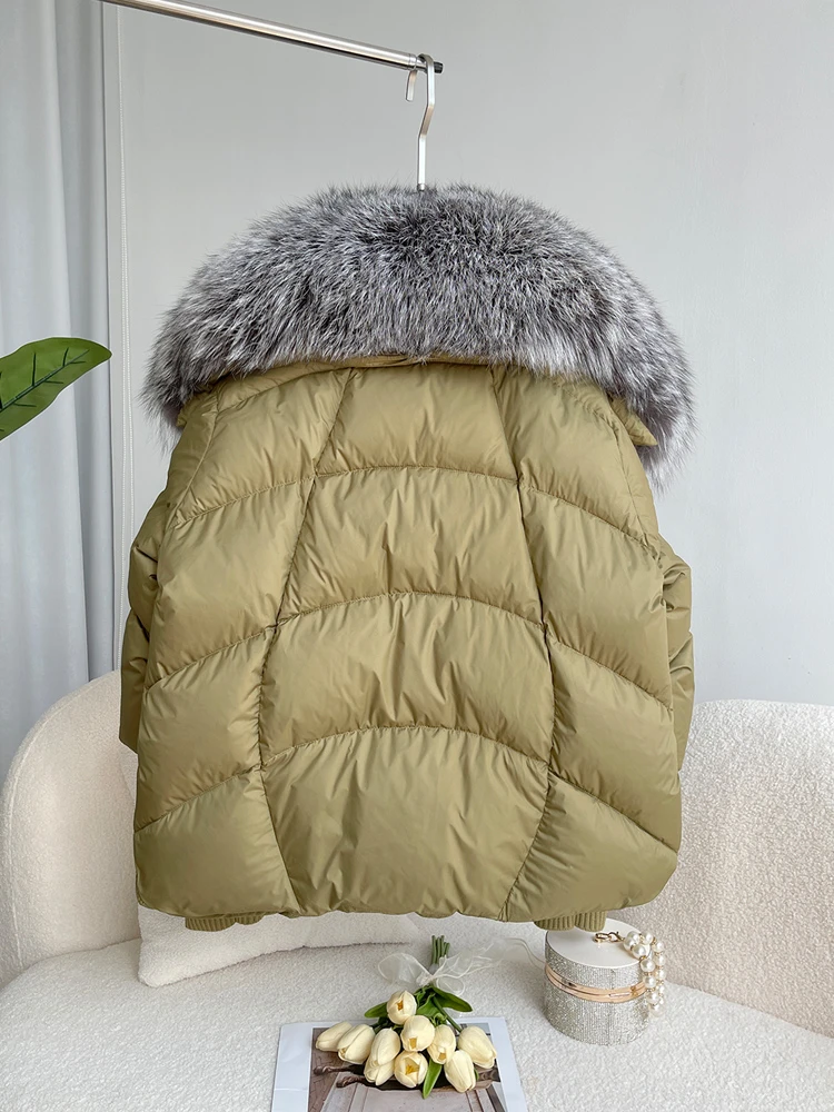 Female Large Fox Fur Collar Outerwear Thick Warm Fur Real Fur Coat Winter Jacket Women White Duck Down Jackets Hooded