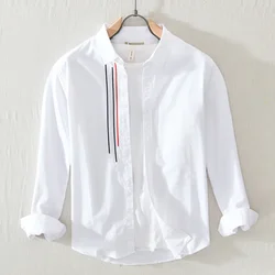 Men Clothing 2022 Japanese Trend Fresh White Long-sleeved Shirt Men's Casual Youth Color Matching Literary Loose Cotton Shirt