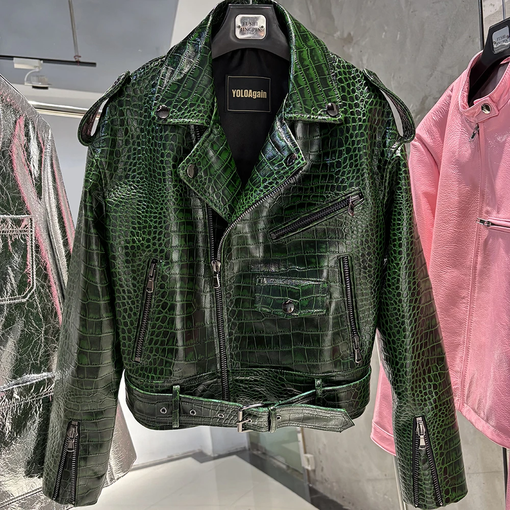 YOLOAgain-Veste de motard en cuir véritable pour femme, motif