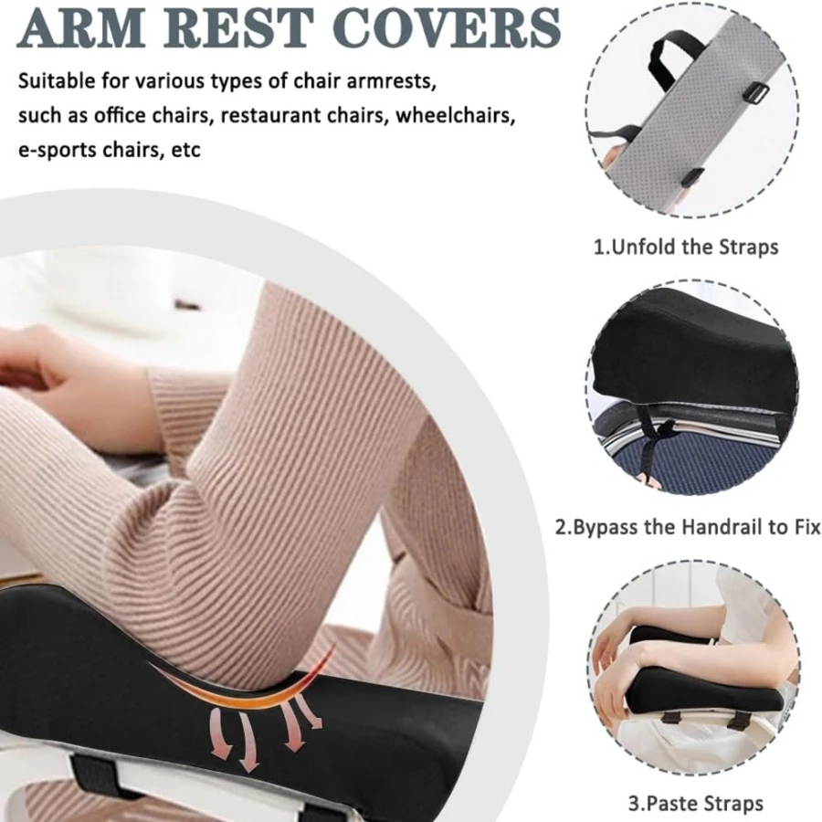 Office Chair Armrest Cushions and Memory Foam Elbow Pillows One set Designed to Relieve Forearm Pressure Washable