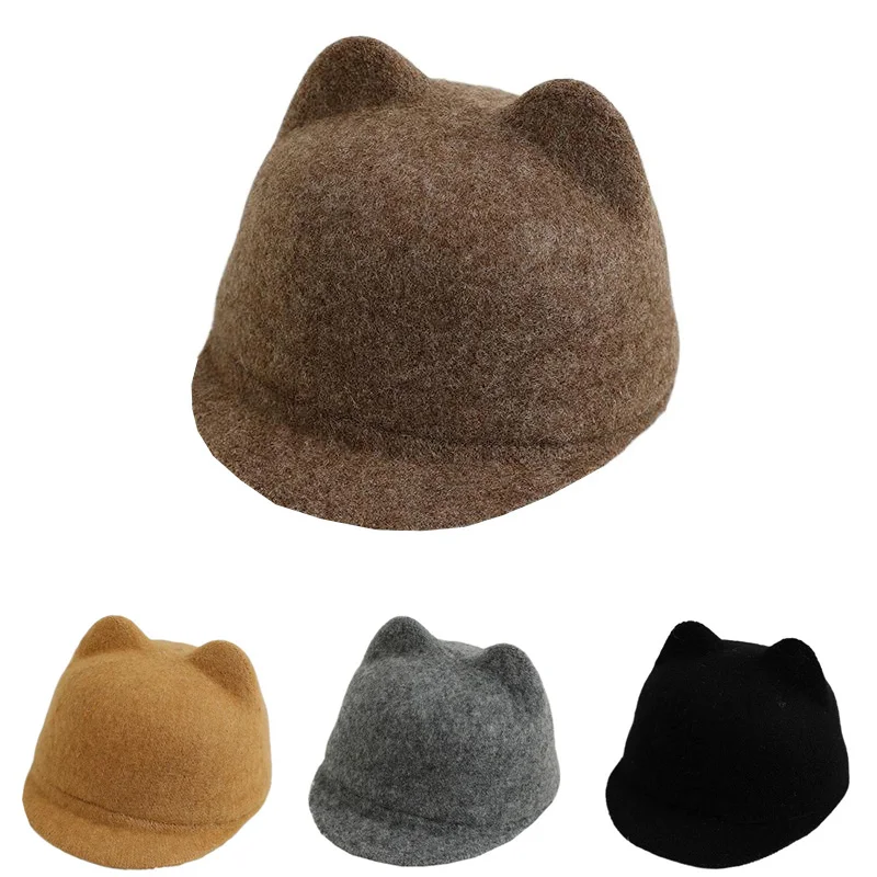 Autumn Cute Bear Ear Kids Caps Winter Wool Baseball Cap for Boys Girls Solid Color Hat Korean Children Baby Accessories 2023