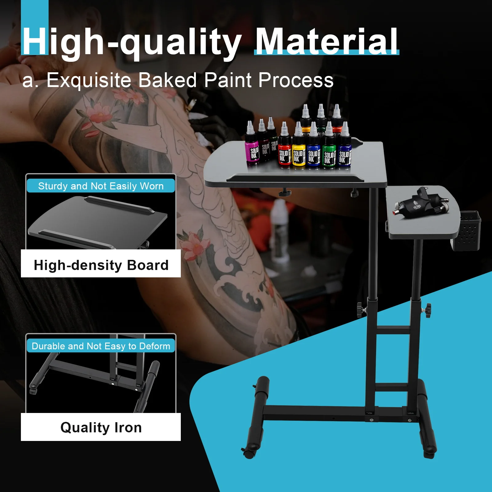 Adjustable Tattoo Station Table Rolling Tray Tattoo Workstation for Studio Beauty Salon Medical Shop Salon Furniture