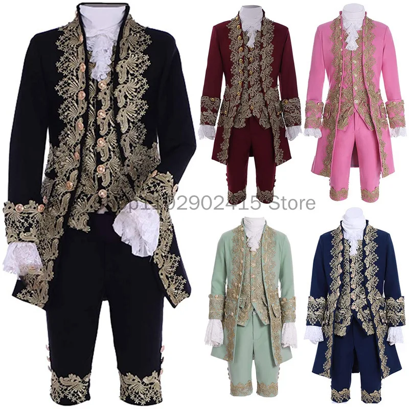 

2023 Carnival Wedding Costume Prince Bridegroom Mens Blazer Dress Suits Jabot Lace Tie For Adult Tops Jacket Coat+Pants +vest
