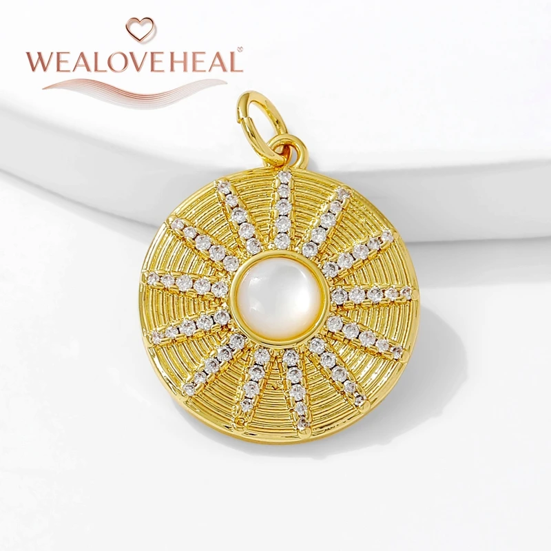 Trendige Charms-Anhänger in Sonne/Mond/Herz/Hufeisenform, 18 Karat vergoldet, eingelegter Zirkonia, Schmuckherstellung, Anhänger, DIY-Halskette