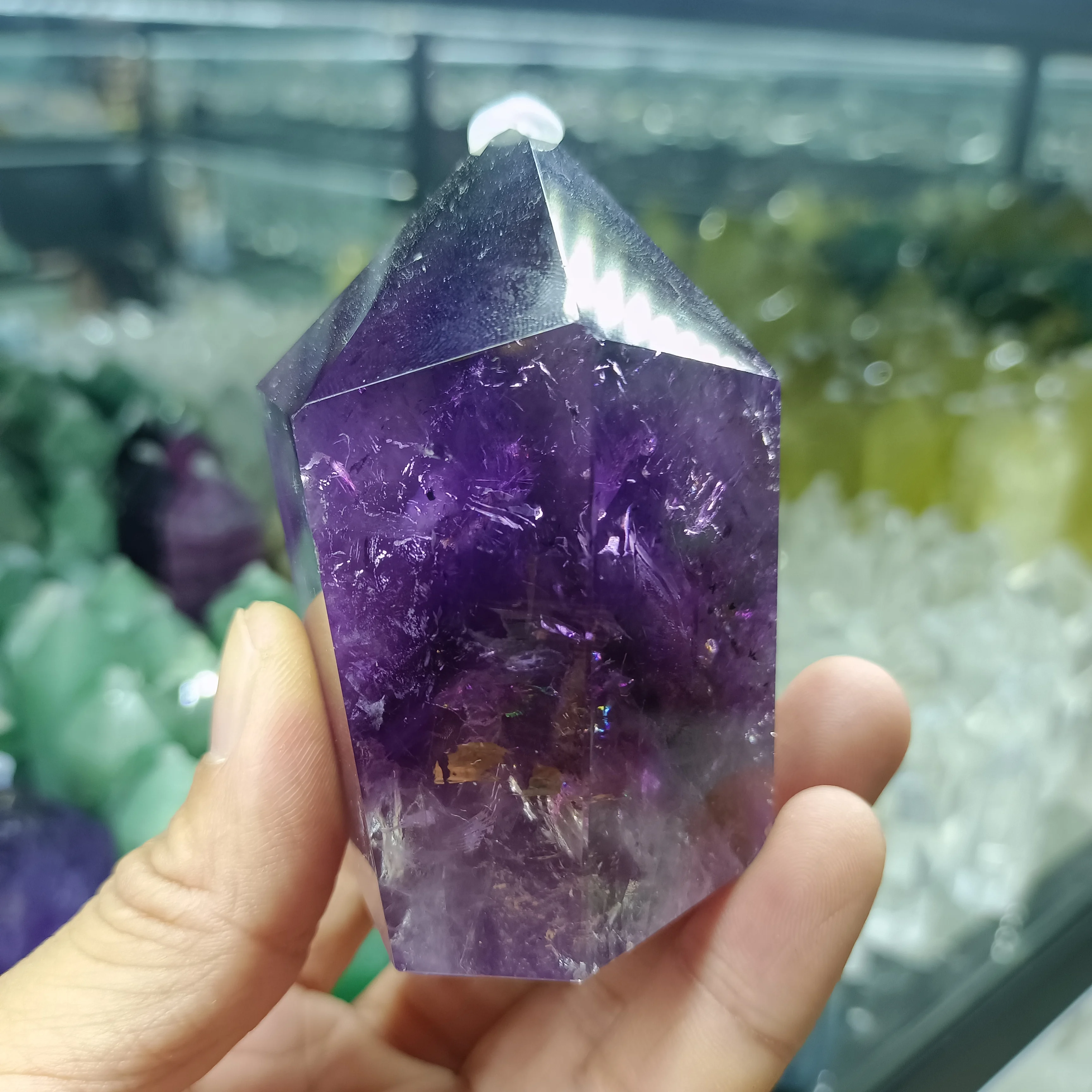 Natural Brazil Amethyst Obelisk Energy Column,Purple Quartz Crystal Wand,Mineral Reiki Healing Wealth Stone,Degaussing Decor 4