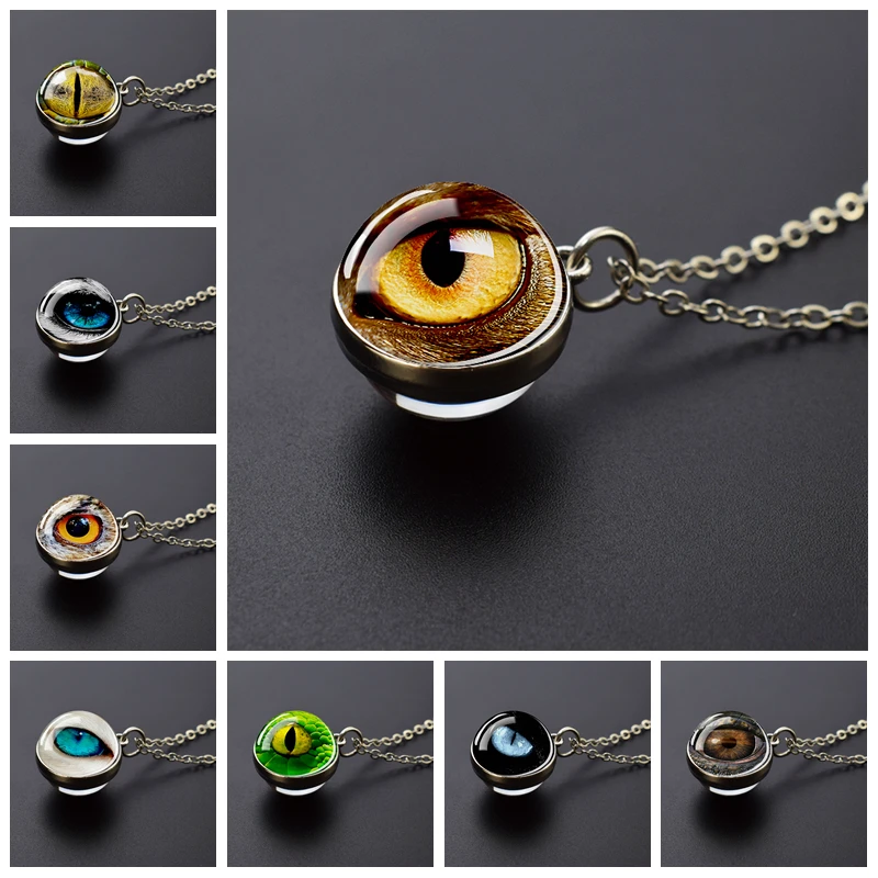 Animal Eyes Dragon Snake Owl Cat Tiger Eyes Collana Con Sfera Di Vetro Ciondolo Fatto A Mano Collana A Catena Color Argento Per Uomo Donna