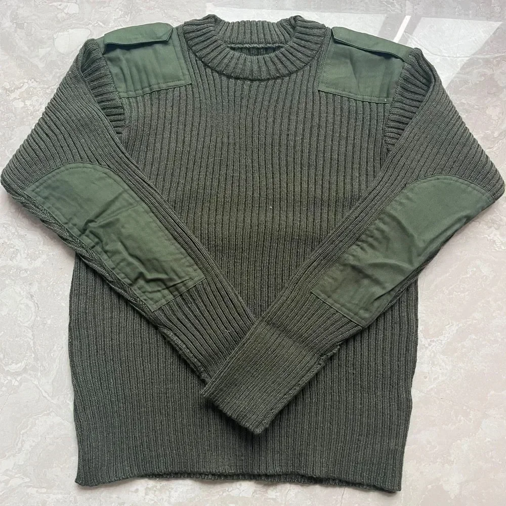 Tactical Sweater Men Jersey British Army Knitted Pullover Winter Wool Patch Vintage Green O-Neck Knitwear Cold Jerséis
