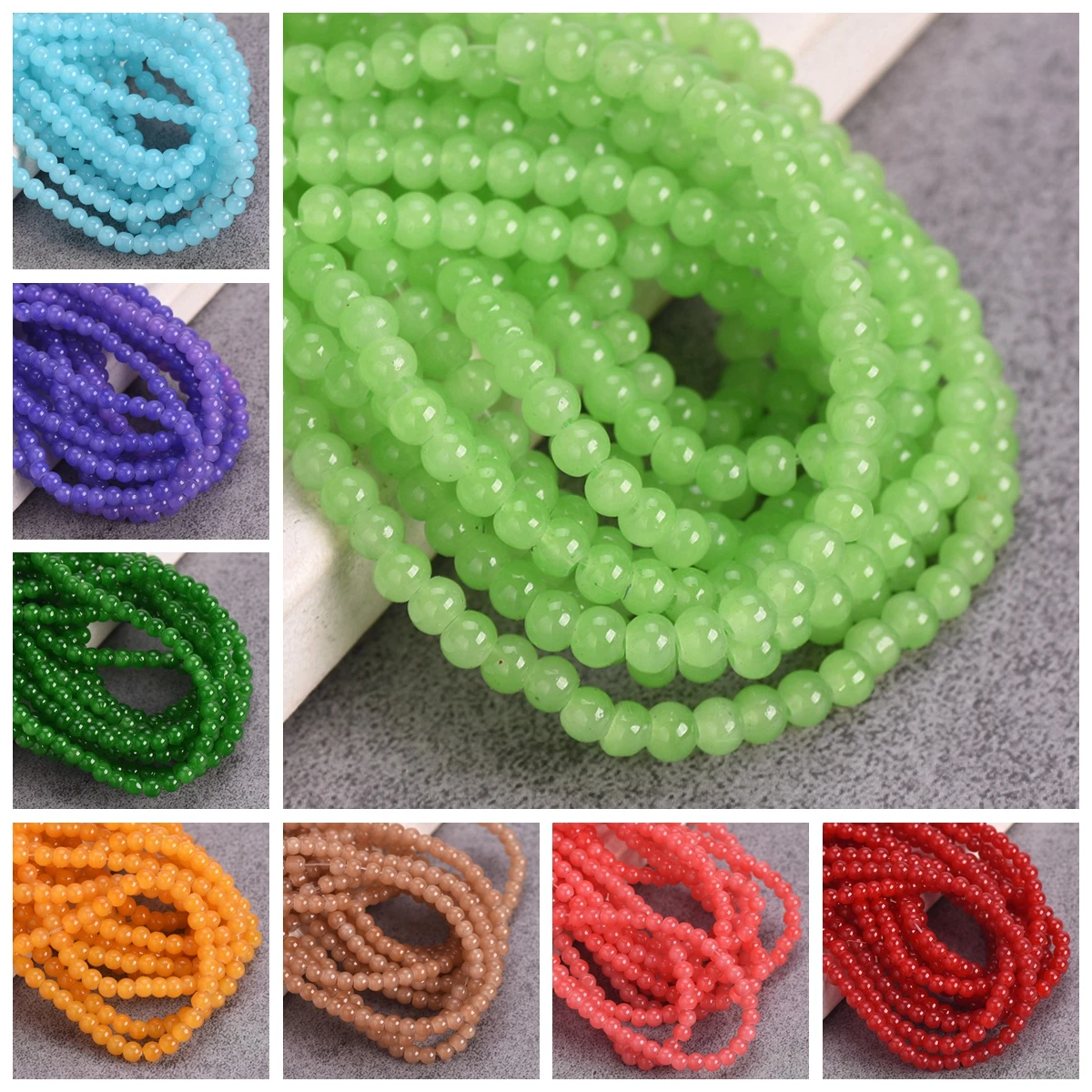195pcs Strand 4mm Small Round Imitated Jade Opaque Glass