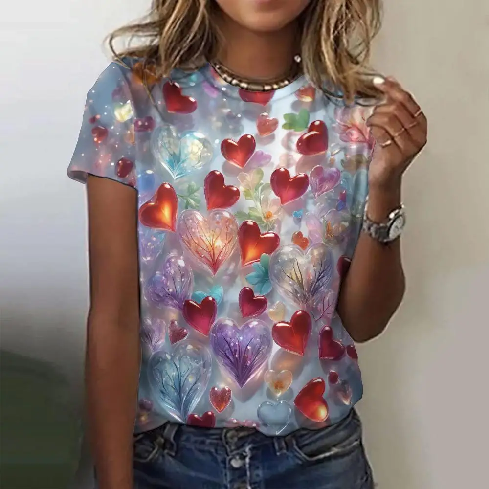 3D Love Print T Shirts Clothes Child Girl Summer Round Neck Fashion Casual Tees Summer Outdoor Short Sleeve Tops Childs Clothing 5