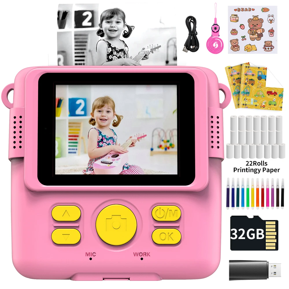 Enfant Instant Print Camera Pour Enfants 1080p Hd Vidéo Photo