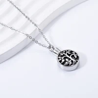 Custom Engraving Round Life Tree Stainless Steel Peaceful Tree Urn Pendant Necklace Memorial Ash Keepsake Cremation Jewelry 2