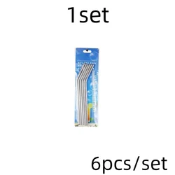 Set of 6 Reusable Stainless Steel Drinking Straws with Cleaning Brush and Carrying Case - Eco - Friendly Party and Bar Accessory (Silver A)