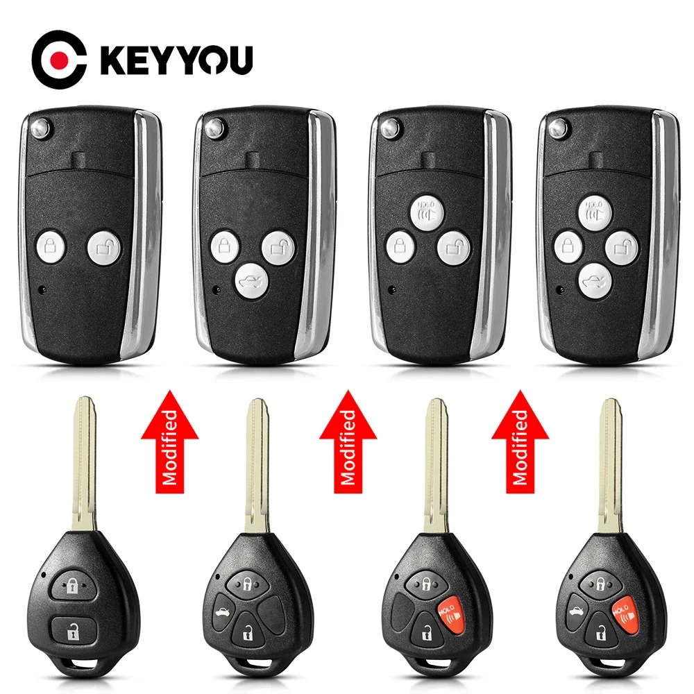 

KEYYOU 2 Button Folding Flip Remote Key Case shell Fob replacement For Toyota Camry Avalon Corolla Matrix RAV4 Venza Yaris