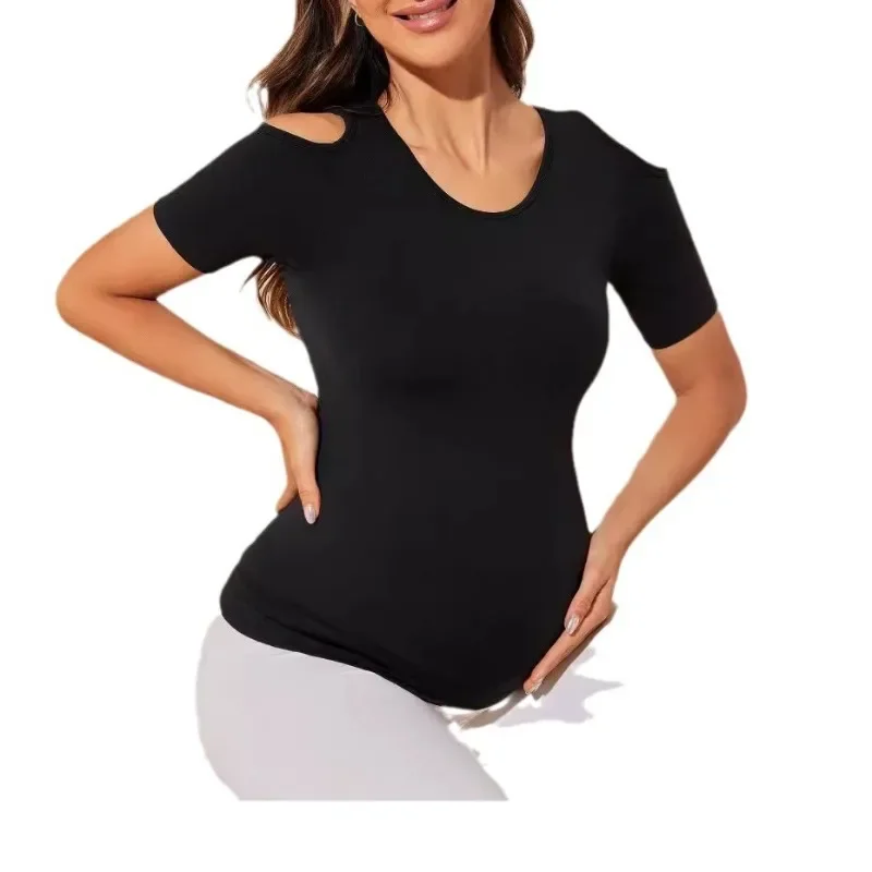 하이 스트레치 요가 티셔츠 수분 흡수 빠른 건조 스포츠 피트니스 출산 반팔 풀오버 크루 넥 스레드 탑