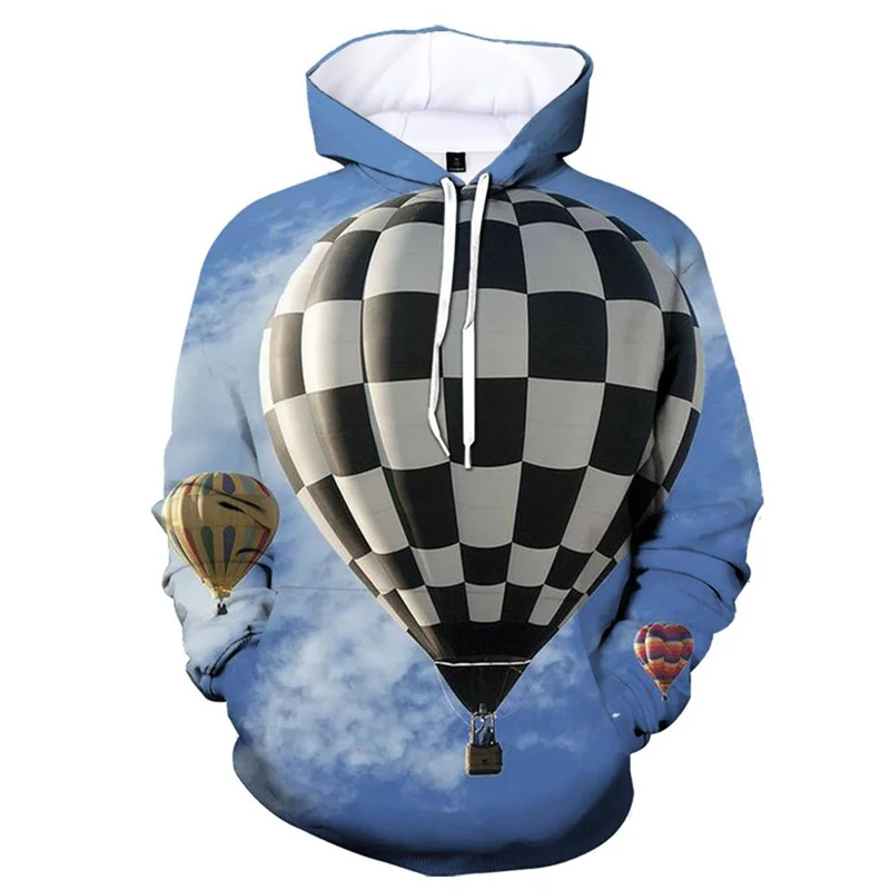 Sudadera con capucha de globo aerostático con estampado 3D para hombre, sudadera informal de moda de manga larga con patrón colorido, sudaderas holgadas
