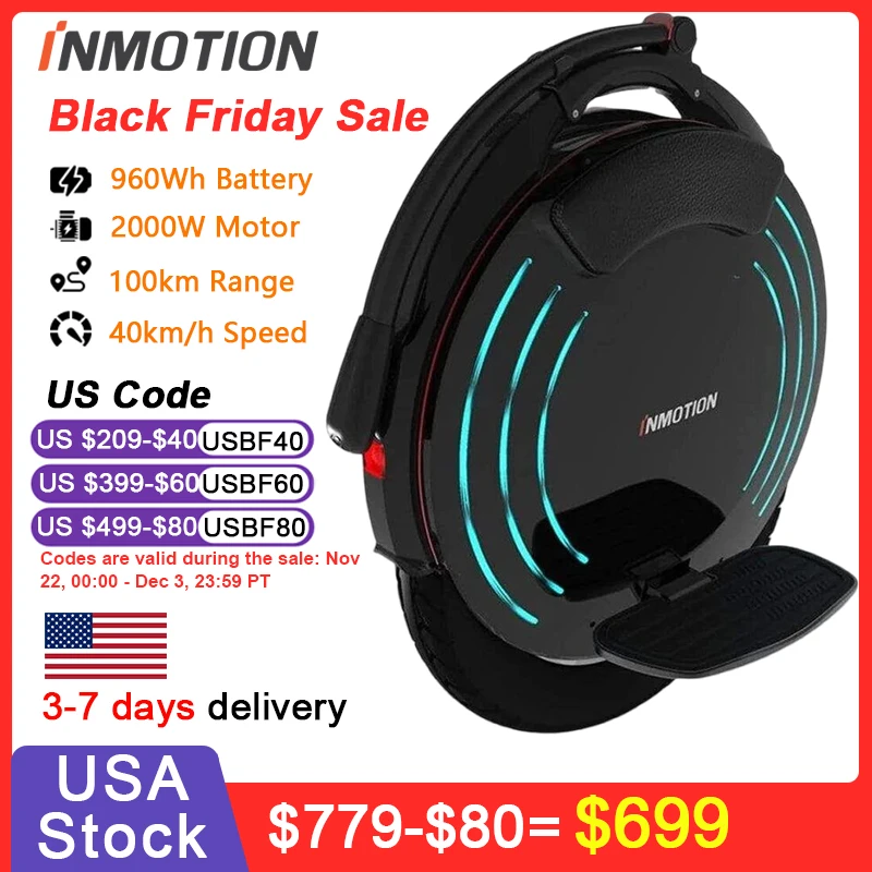 Original INMOTION V10F Electric Unicycle 84V 960Wh Battery 2000W Motor Unicycle 40km/h Speed with APP Smart EUC Monowheel