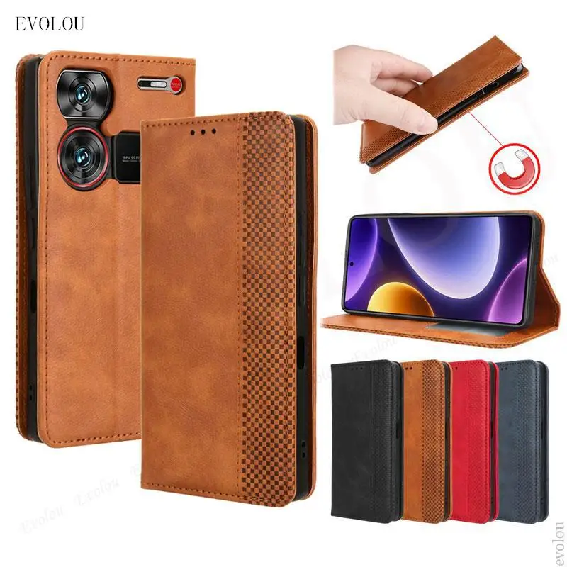 Retro Magnetic Leather Flip Wallet Cover with Card Slot and Stand Feature