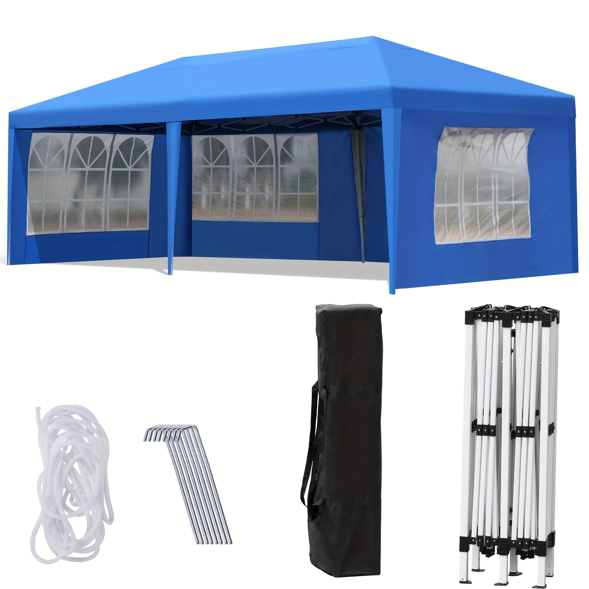 

10'X20' Tent Pop-up Canopy Commercial Tent With 6 Removable Sidewalls Tents For Parties With 12pcs Stakes, 6pcs Ropes Outdoor Ca