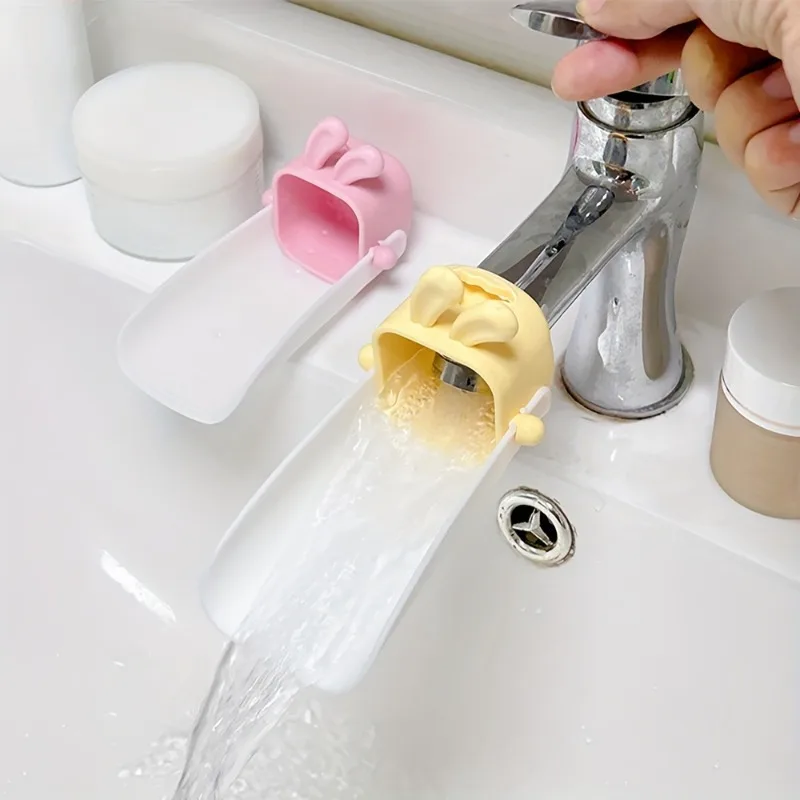1pc Faucet extender cartoon bathroom kitchen silicone hand washing tool rabbit children splash proof 2