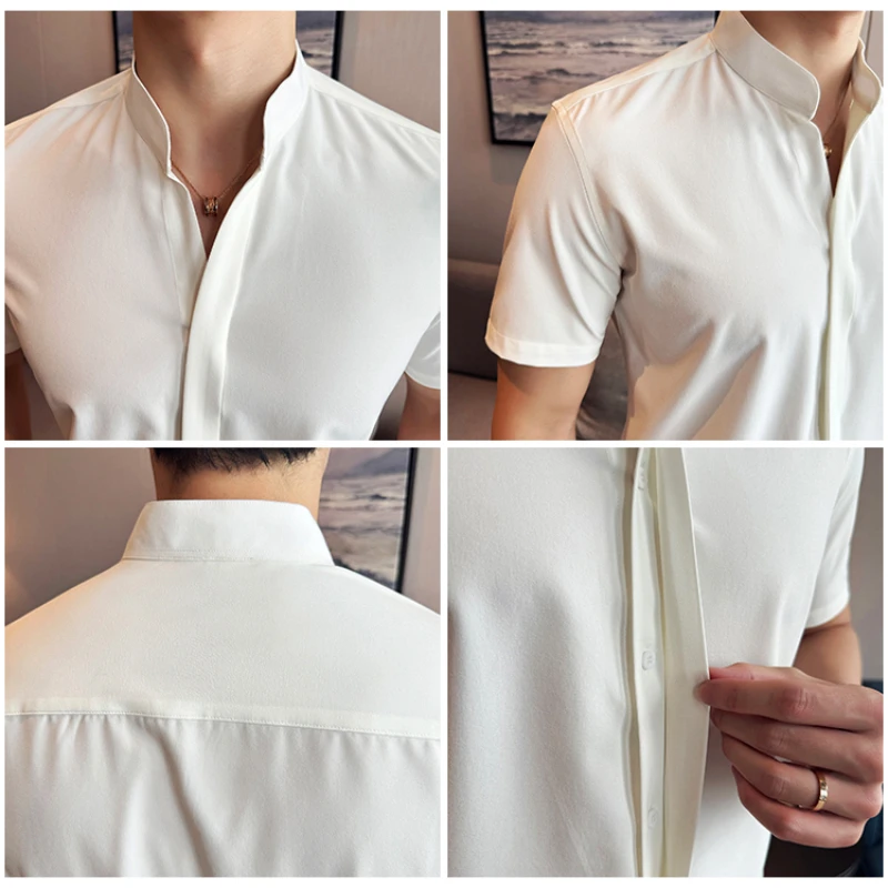 Muscle Cmdr Uomo Slim Fit Scollo a V Camicie Casual Manica Lunga e Corta Muscolo Henley T-Shirt Top Business Elegante Bianco S
