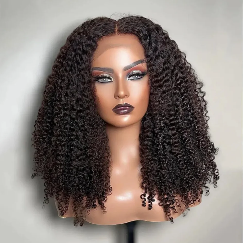 

Long Soft 26Inch180%Density Natural Black Kinky Curly Preplucked Glueless Lace Front Wig For Women With Babyhair Daily Cosplay