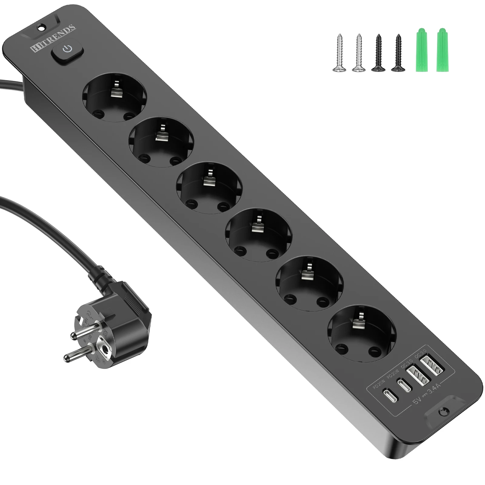 EU Desktop Recessed Outlet with USB, 6 Power socket with 2m Extension Cable, multiple plugs socket adapter for furniture home 1
