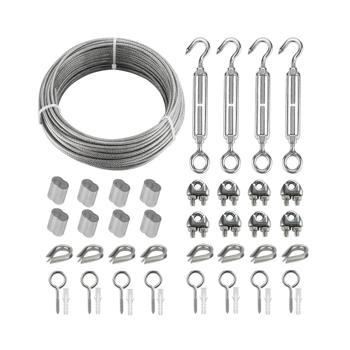 

20M Stainless Steel Kit, 3MM Sorting Helps Tighten Rope Wear with M5 Stainless Steel Rope Clamp R