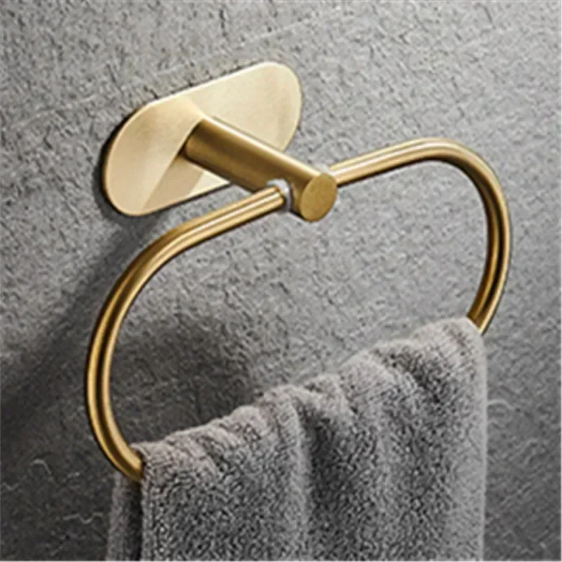 Stainless Steel No Drilling Self-adhesive Towel Bar Paper Holder Robe Hook Towel Rack Bathroom Hardware Set