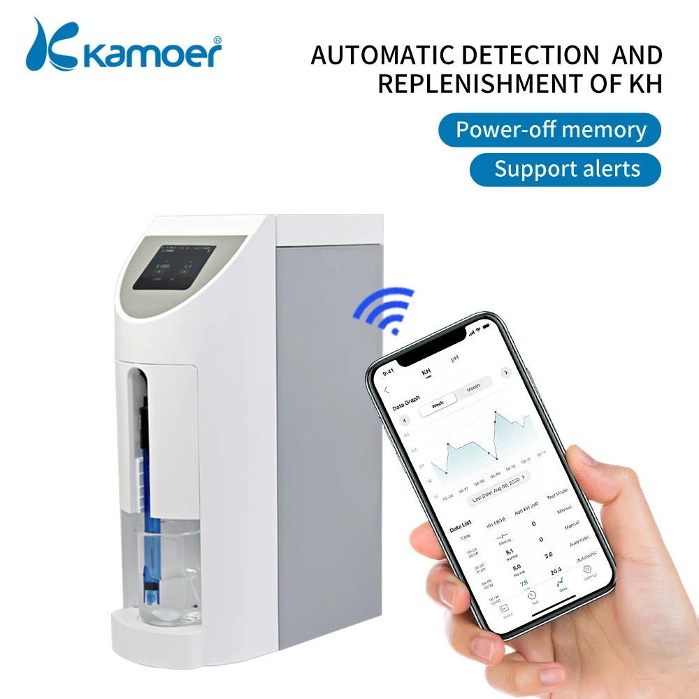 Kamoer KH Carer PH Tester Automatically Test and Add the KH Value with 4 Dosing Pumps Wi-Fi/Bluetooth Compatiable for Aquarium