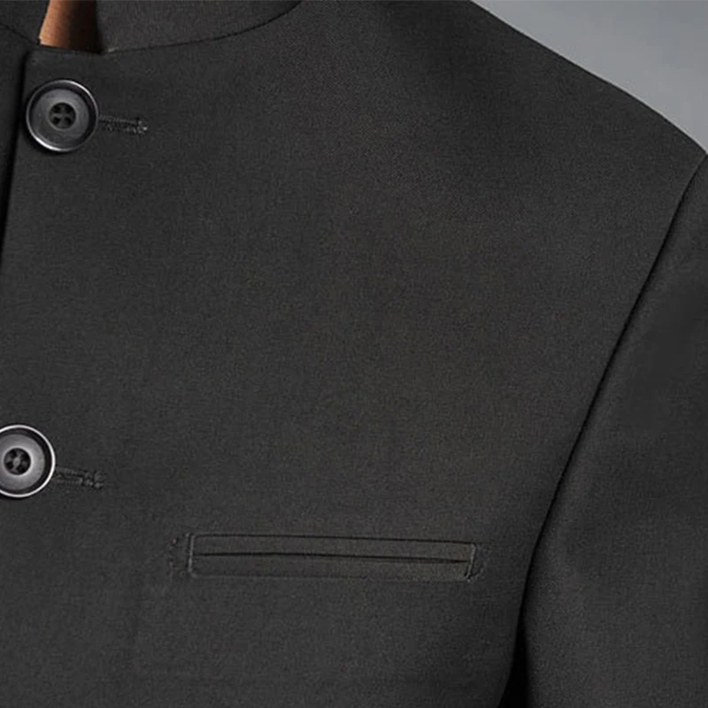 Solid Color Men Black Tunic Suit Jacket Mandarin Collar Single Breasted New Chinese Style Mens Dress Coat Zhongshan Jacket