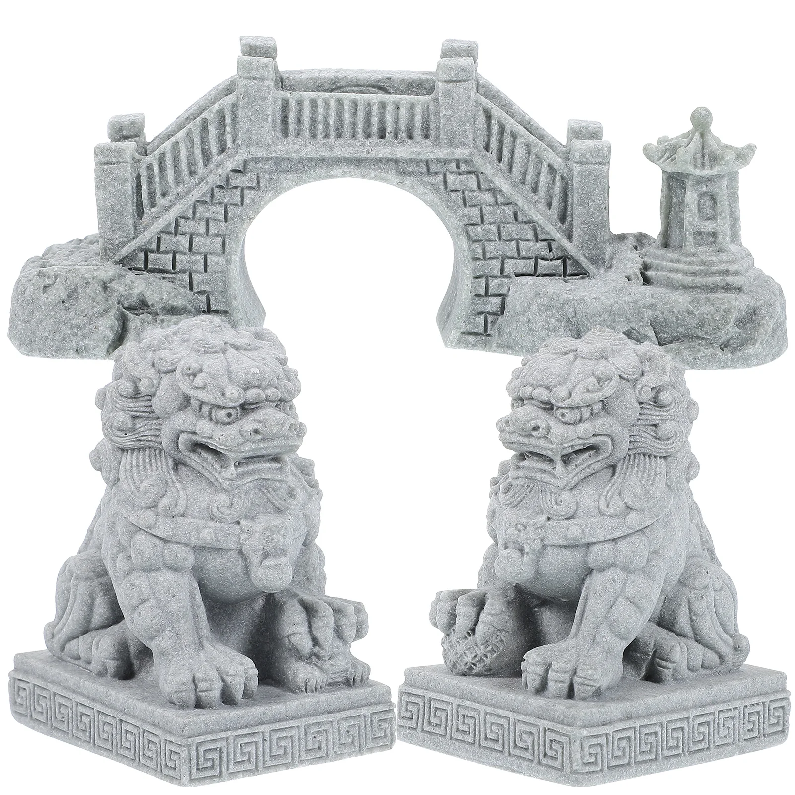 

1 Set Chinese Guardian Lion Sculpture Garden Landscape Stone Bridge Model Mini Sculpture