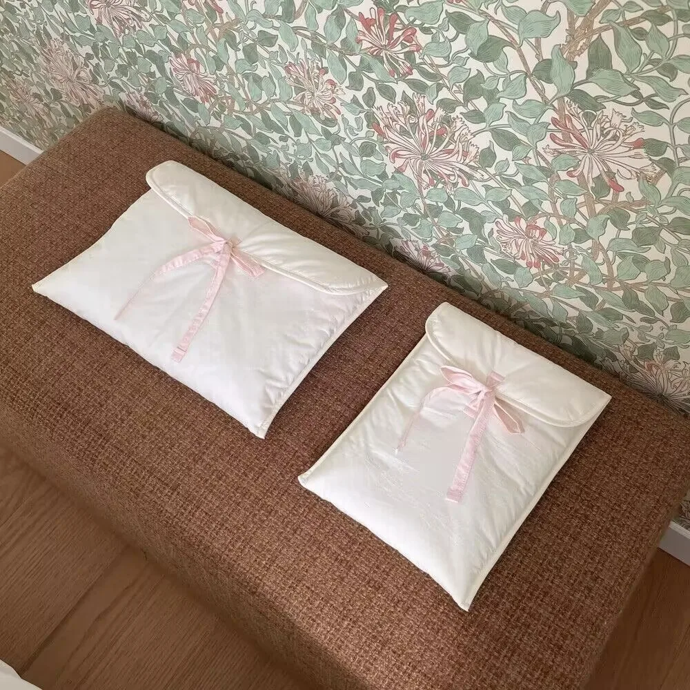 Bow Laptop Bag for Women Casual Niche Pink Bow Sweet Cute Solid Laptop Bag Cotton Briefcase Large Capacity Handbag New