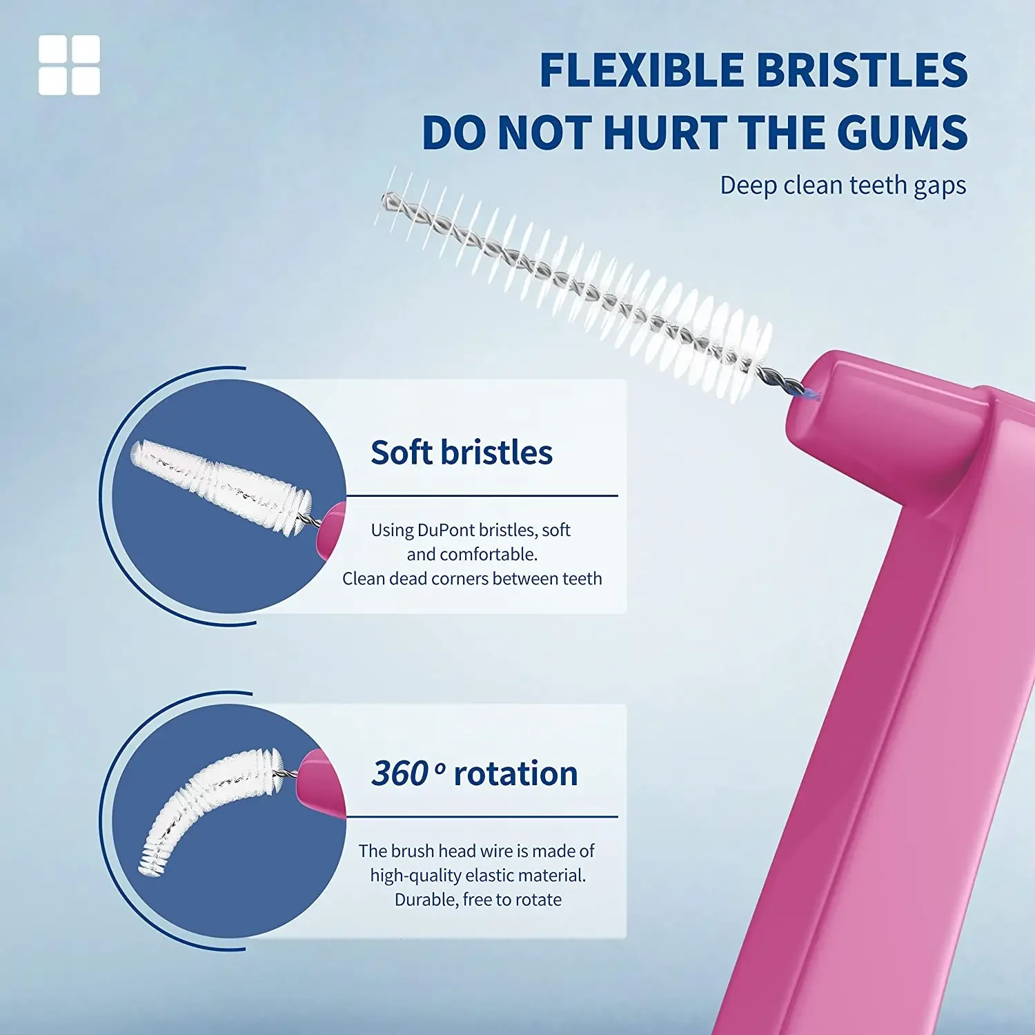 Kingubznis Interdental Brush Dental Orthodontics Toothbrush L Shape Soft Brushes Teeth Cleaning Tools 0.6mm-1.5mm 20Pcs