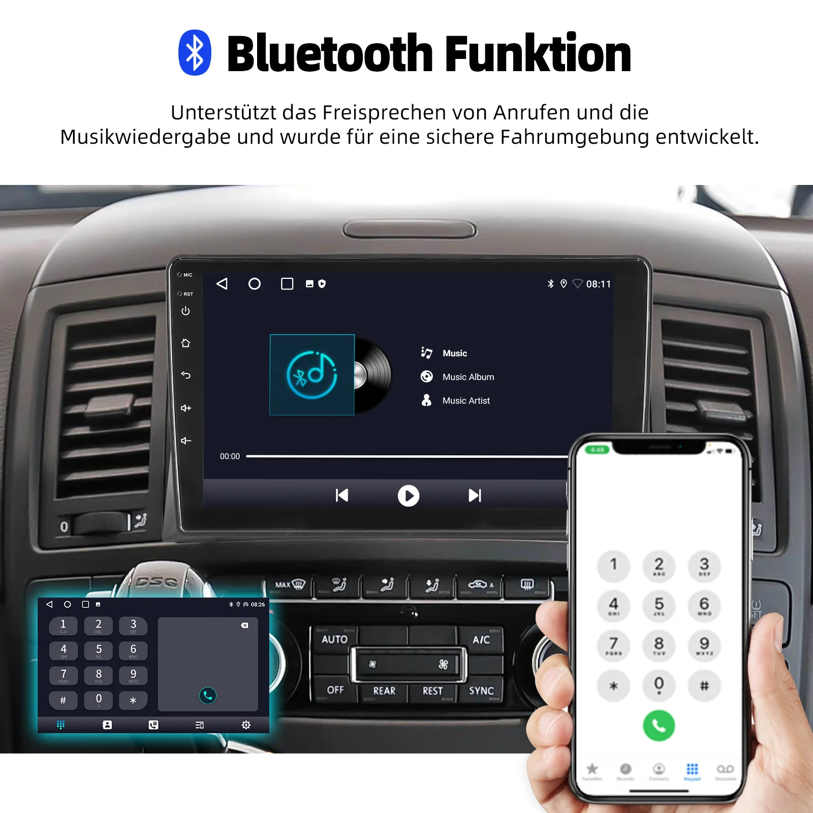 ESSGOO Autoradio Android15 9" 4+64 GB für VW T5 Multivan 2005-2010 GPS Navigation Wireless CarPlay Android Auto FM WiFi Bluetooth RDS Mirror Link Lenkradsteuerung 2+32 GB Touchscreen – Detail 14