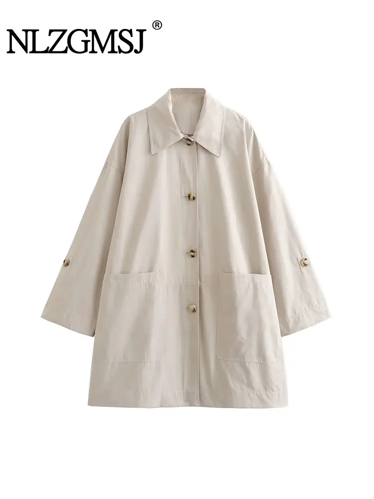 

Nlzgmsj TRAF Women Jackets 2023 Early Autumn Winter Coat Ladies Turn Down Collar Long Sleeve Single Breasted Loose Jacket