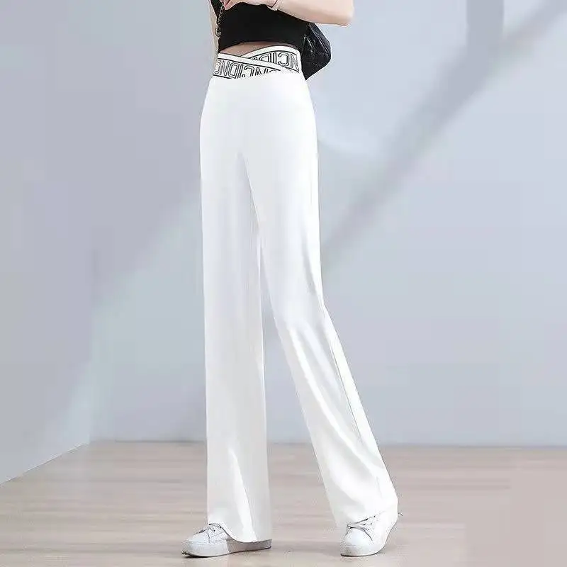 

Брюки женские тонкие, эластичные прямые штаны с завышенной талией, широкие эластичные свободные, повседневные, 5XL, на лето