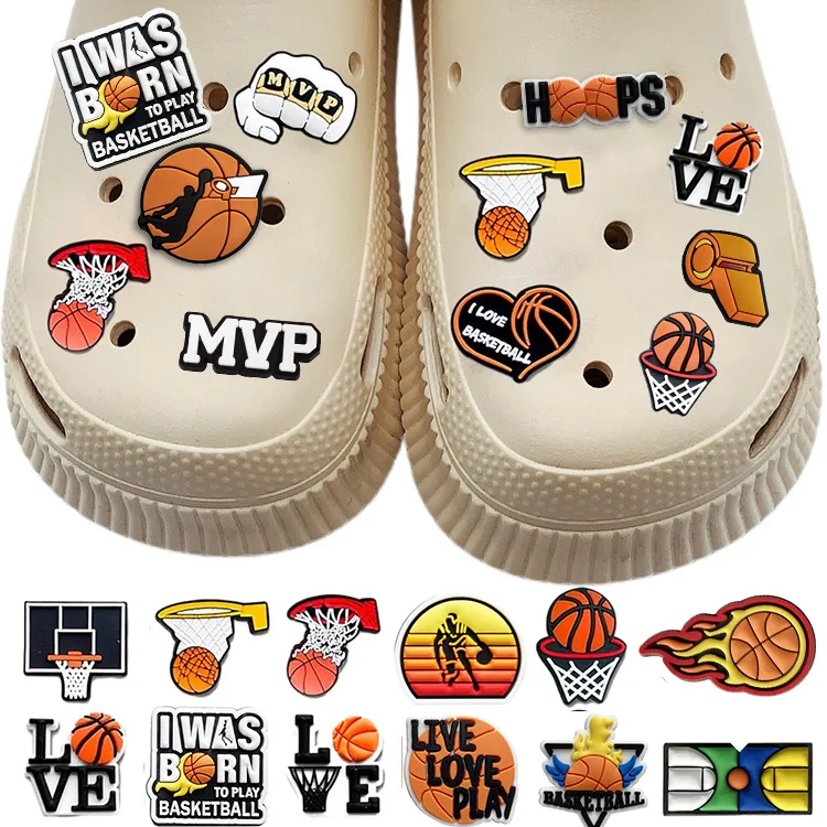 Heart & Crown Designer Shoe Charms - Basketball PVC Accessory Clips