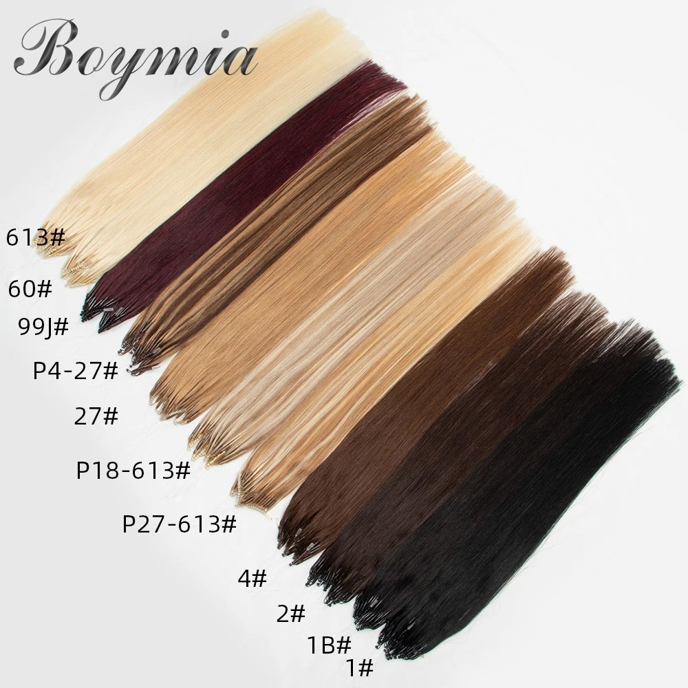 Boymia Microlink Hair Extensions 8D Natural Human Hair Extensions 50pcs 0.6g/s Micro Beads Silicone Nano Ring For Girls