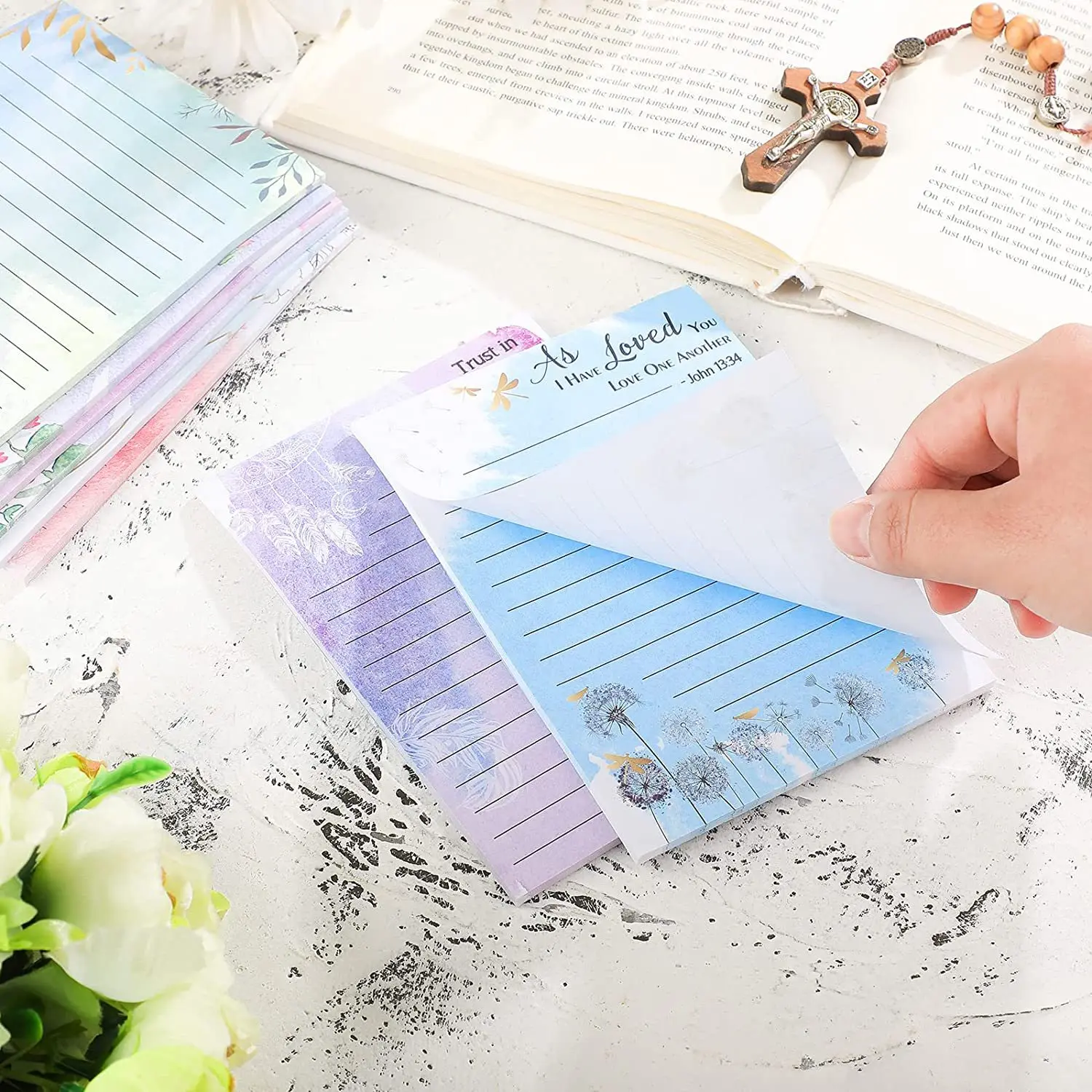 30 Sheets Watercolor Floral Sticky Notes Notepad Self-Adhesive Memo Message Reminder  sticker Home Office School Supplies - 4