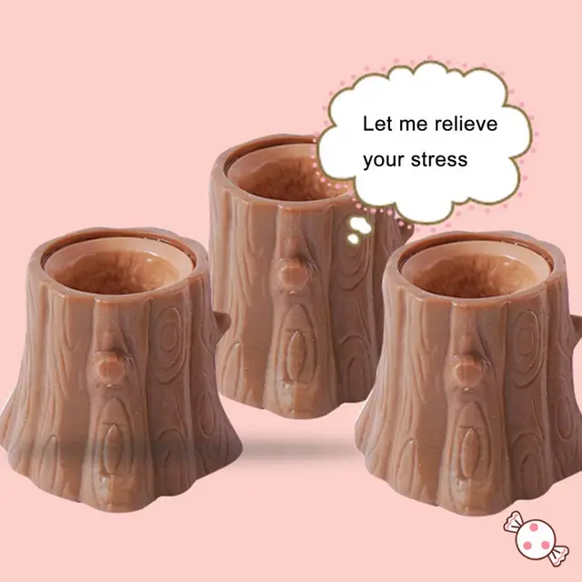 Funny Squeeze Toys Tree Stump Evil Squirrel Cup Decompression Telescopic Head Spoof Toy Stress Relief Finger Toy For Kids Adults 2