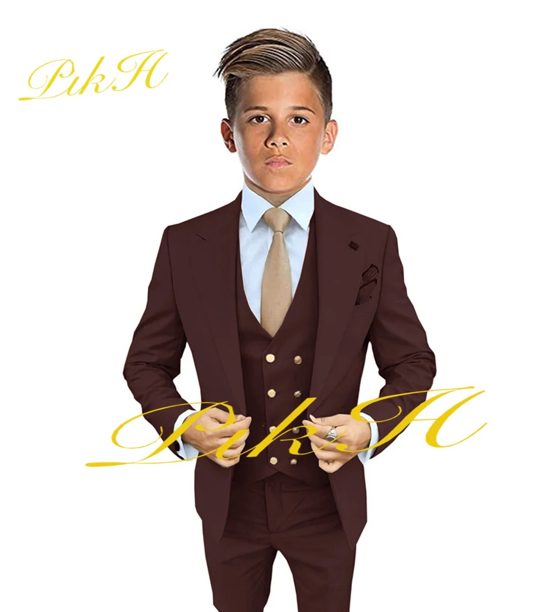 Boys Check Slim Fit Wedding Formal 3 Piece Suit Set | SIRRI