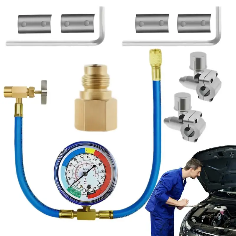 

Автомобильный комплект для перезарядки хладагента Универсальная автомобильная зарядная труба для хладагента с измерительным манометром