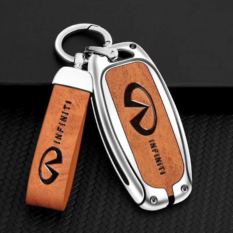 Car Key Case Cover Emblem Leather Keychain For Infiniti Q50 FX35 Q30