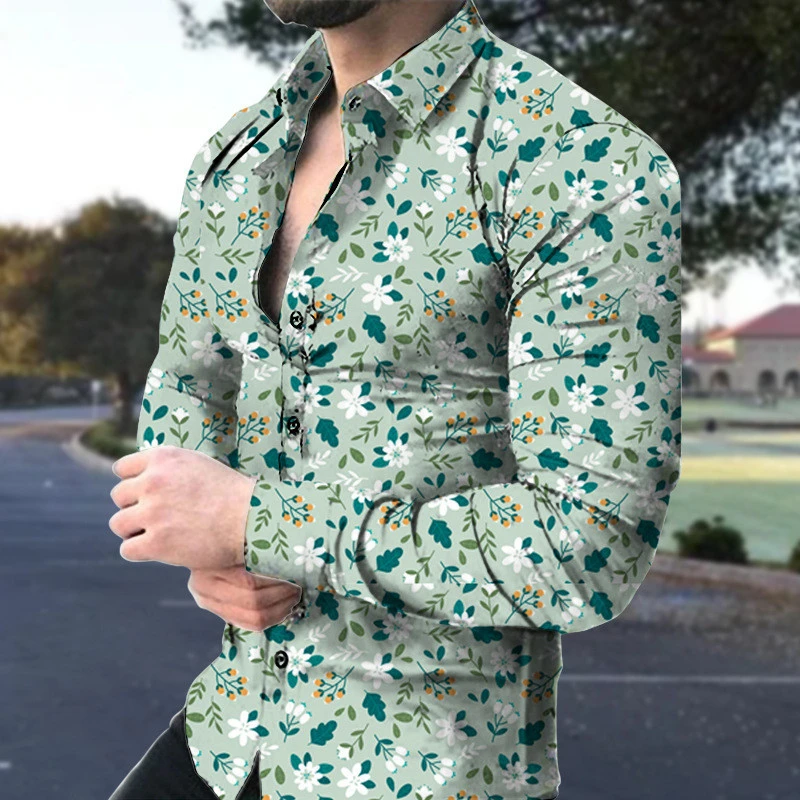 thumbnail image 1 of Camisas con estampado de mariposas Harajuku para hombre, nueva blusa holgada de manga larga con estampado de flores en 3D, blusas de calle de moda para hombre, 1 of 5