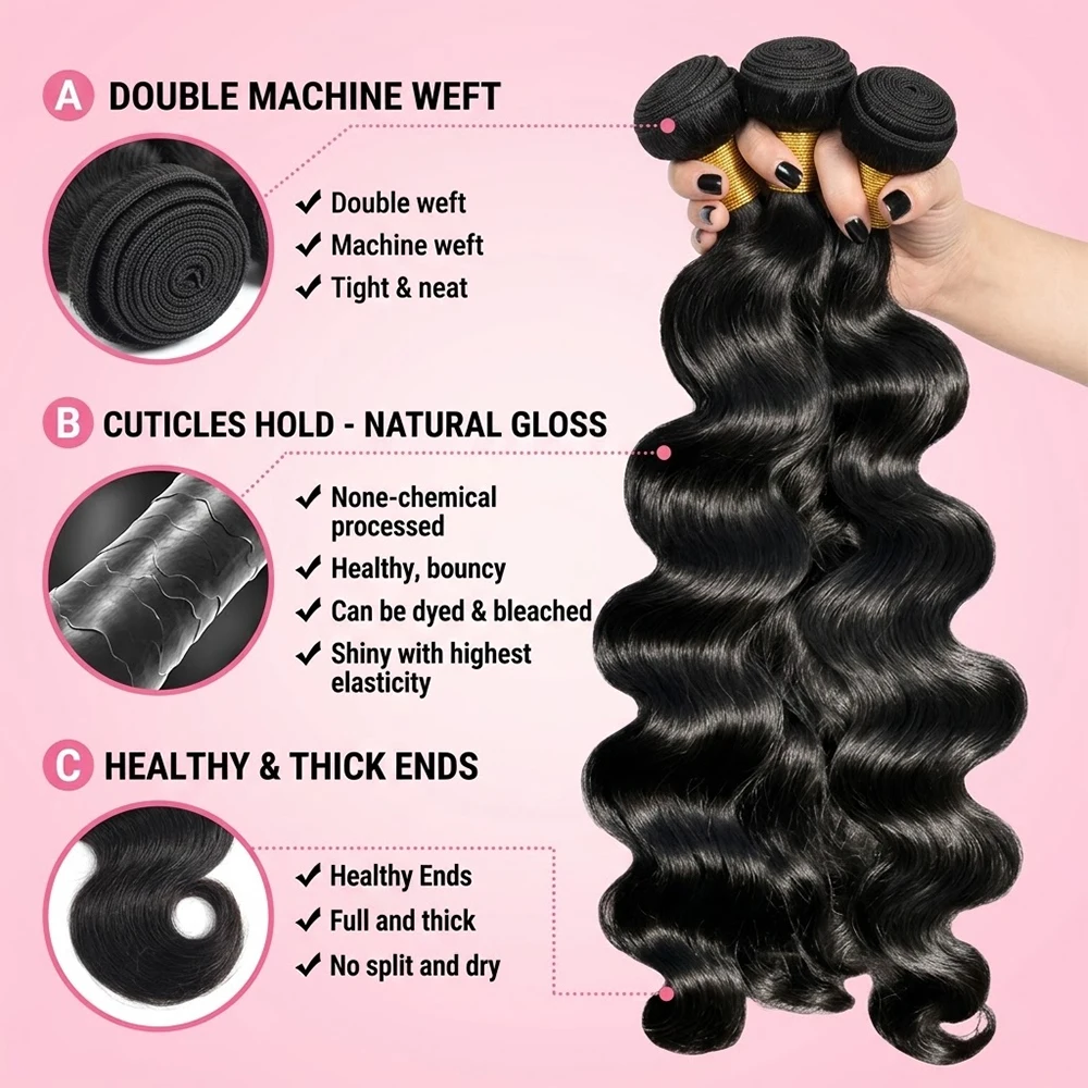 16A Brazilian Body Wave Bundles With 4x4 Lace Closure Human Hair 30 40 Inch Real Raw Unprocessed Human Hair Extensions Bundles 2