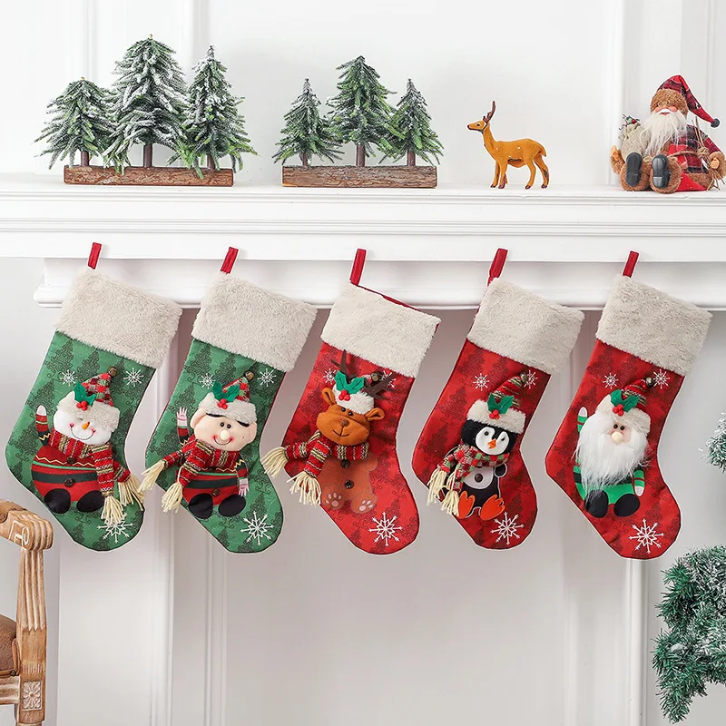 

Christmas Stockings Cartoon 3D Santa Claus Snowman Elk Penguin Gift Socks Xmas Tree Pendants Merry Christmas Decor Noel Gift